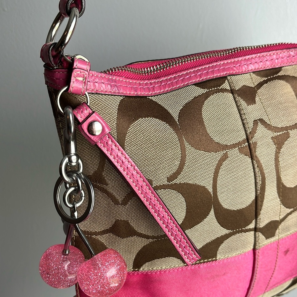 Coach Tan and Pink Signature Shoulder Bag - Picture 6 of 15